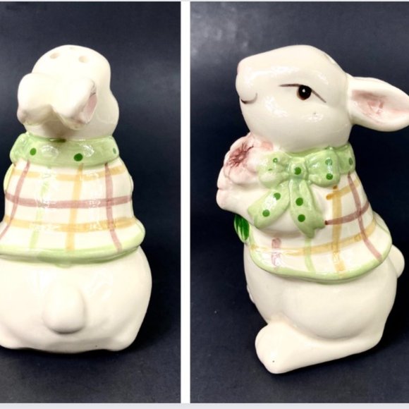 VTG Hand Painted Ceramic Bunny Salt & Pepper Shaker Set, 80's Cottage Core Retd - Picture 7 of 17